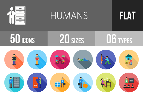 50 Humans Flat Shadowed Icons 50 Humans Flat Shadowed Icons