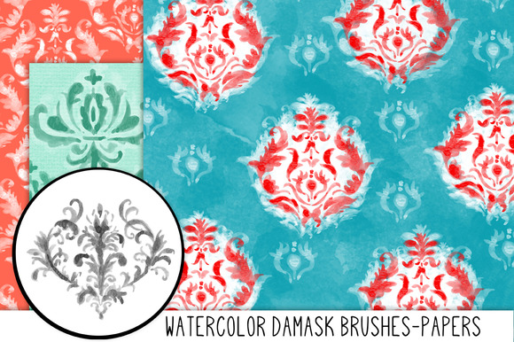 Hand Painted Damask Papers Brushes Hand Painted Damask Papers Brushes
