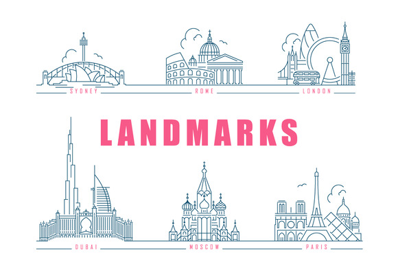 Famous Landmarks Line Style Icons Famous Landmarks Line Style Icons