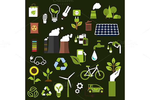 Environment And Recycling Flat Icons Environment And Recycling Flat Icons