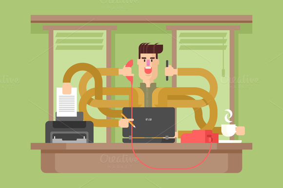 Man Office Worker Multitasking Man Office Worker Multitasking