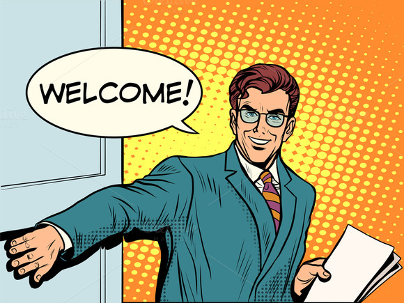 Welcome Businessman Opens The Door Welcome Businessman Opens The Door