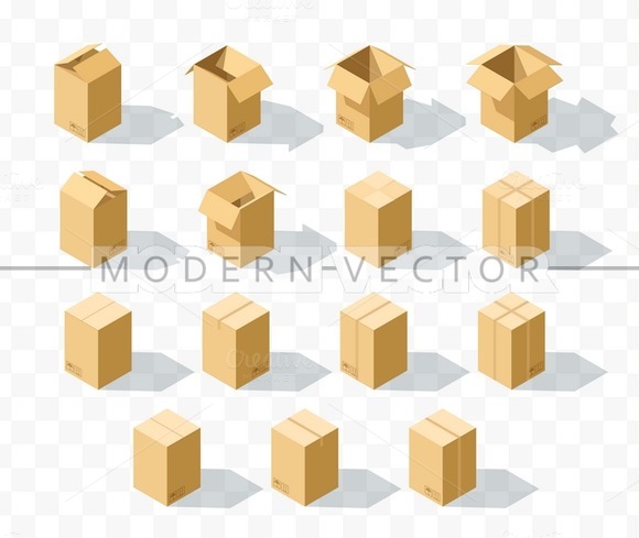 Set 15 Realistic Isometric Boxes Set 15 Realistic Isometric Boxes