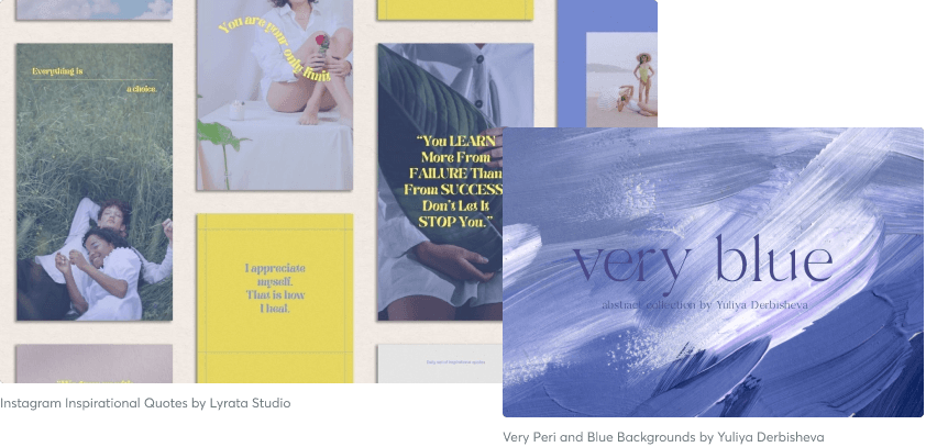 Instagram Inspirational Quotes by Lyrata Studio and Very Peri and Blue Backgrounds by Yuliya Derbisheva