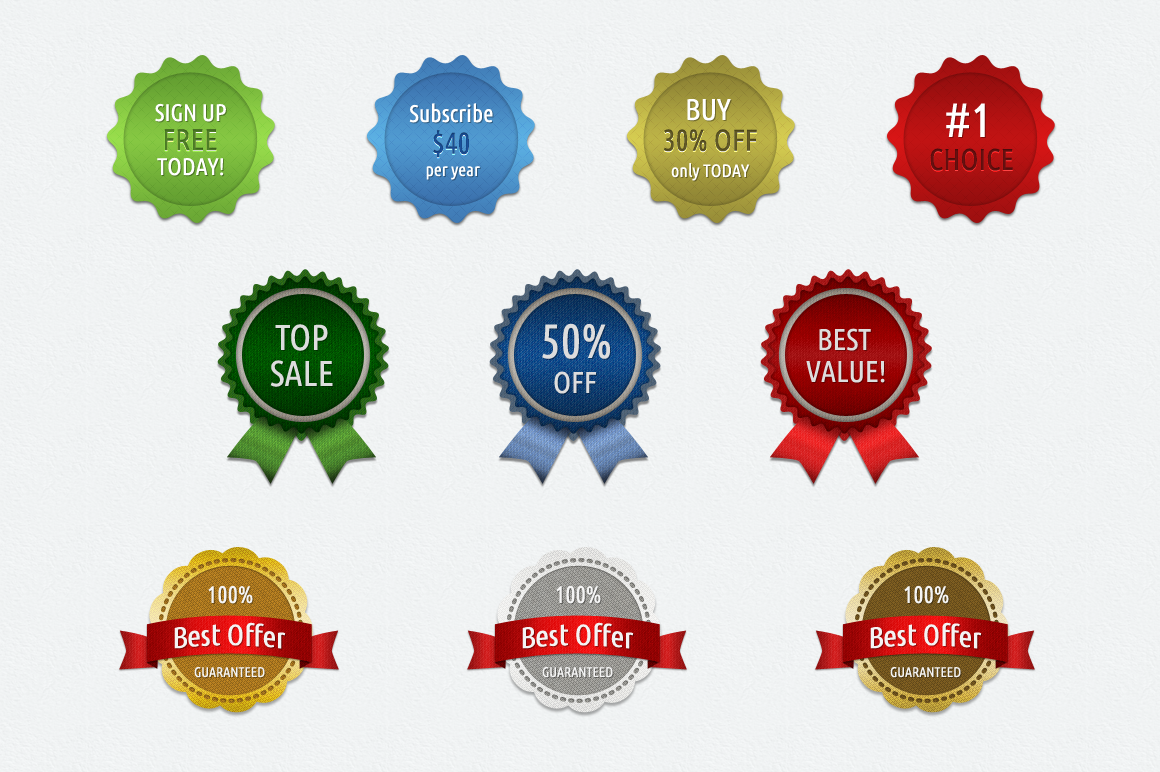 100 offer. PSD web elements badge. Badge web Design. Craft badges web Design.