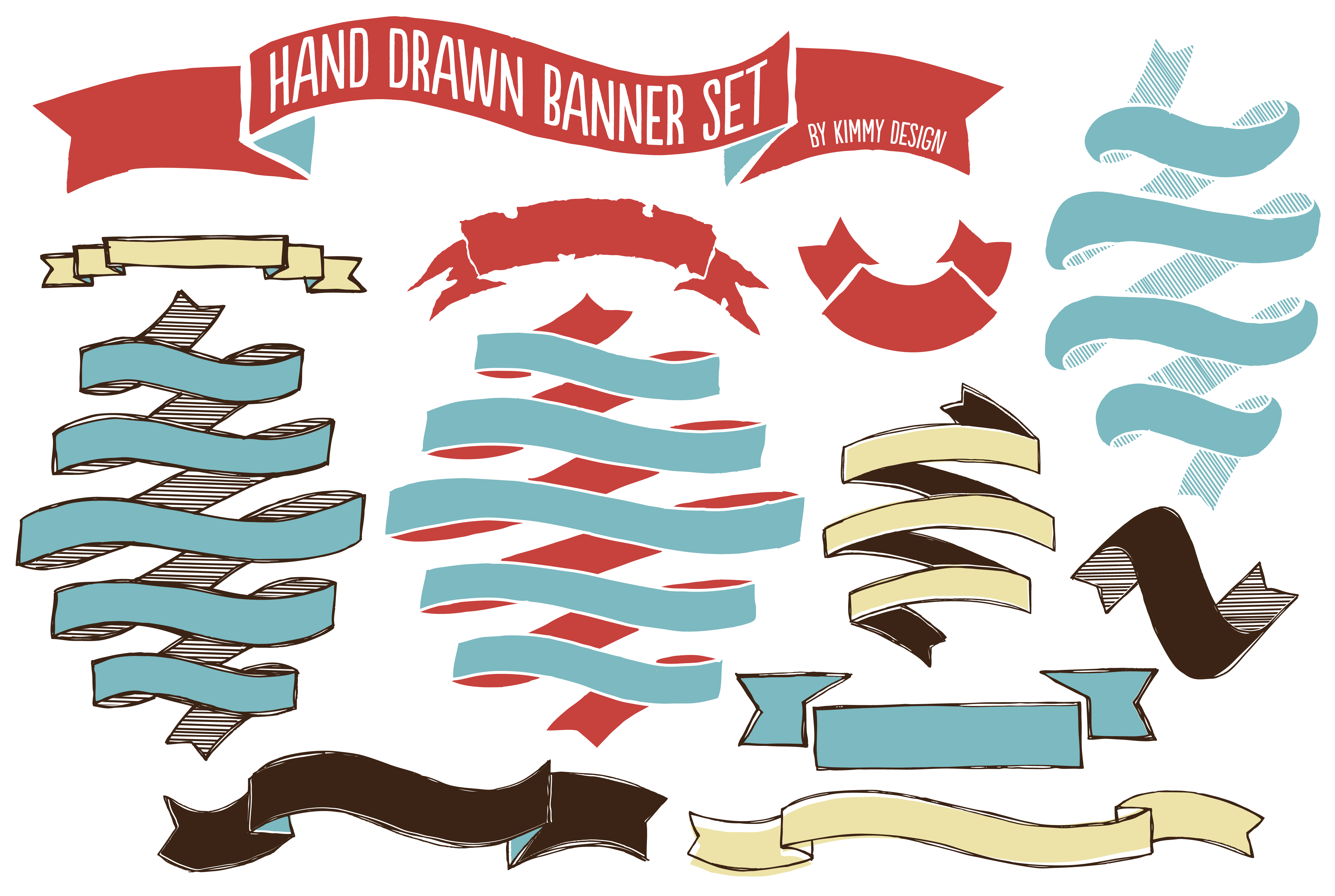 Hand Drawn Banner Set Objects on Creative Market