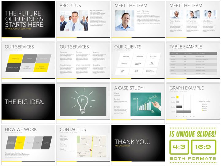 Universal Pitch Deck Three Powrpoint Presentation Templates On Creative Market Pitch Deck Template Powerpoint