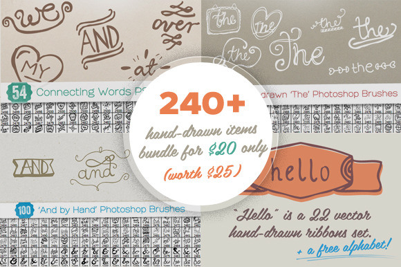 240 Hand-drawn Items Bundle 240 Hand-drawn Items Bundle