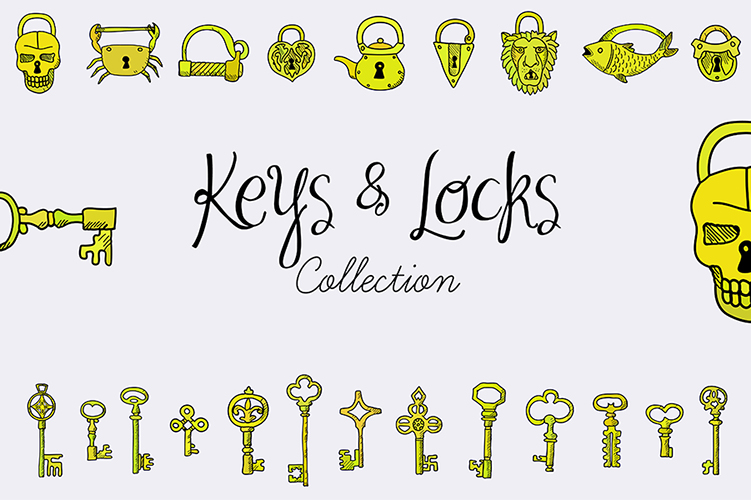 Keys & Locks set. EPS, JPG. Illustrations on Creative Market