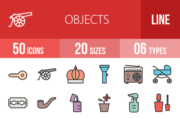 50 Objects Line Filled Icons 50 Objects Line Filled Icons