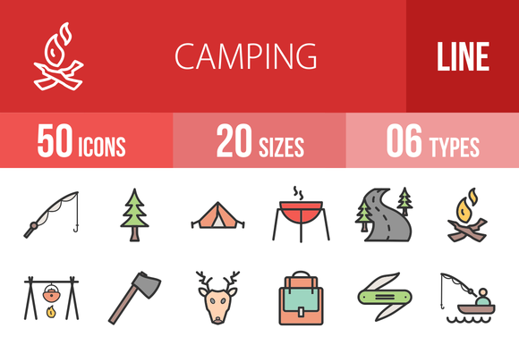 50 Camping Line Filled Icons 50 Camping Line Filled Icons