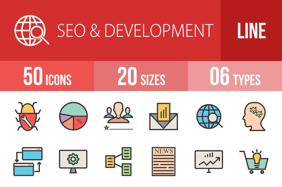 50 SEO Development Line Filled Icons 50 SEO Development Line Filled Icons