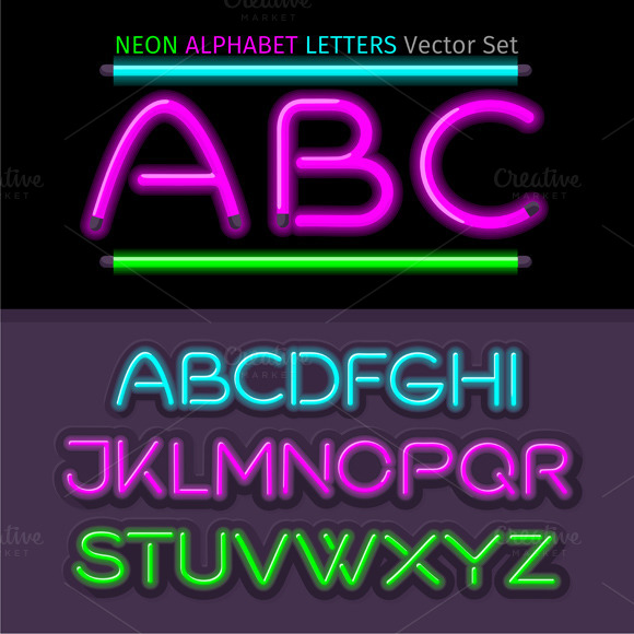 Neon Alphabet Font Style Flat Design