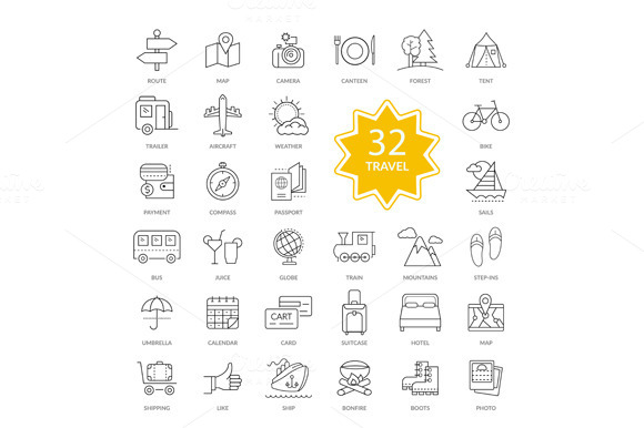 Set Of Travel Items Icons