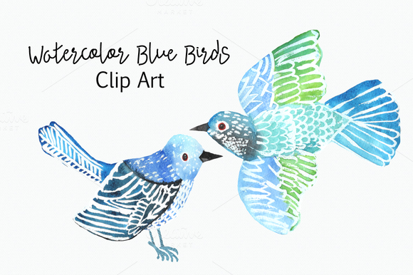 Watercolor Blue Birds