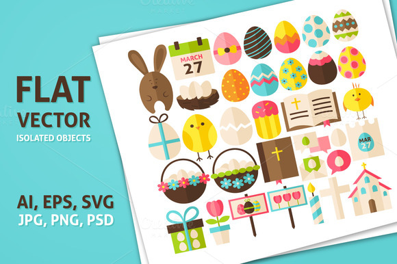 Happy Easter Vector Isolated Objects Happy Easter Vector Isolated Objects