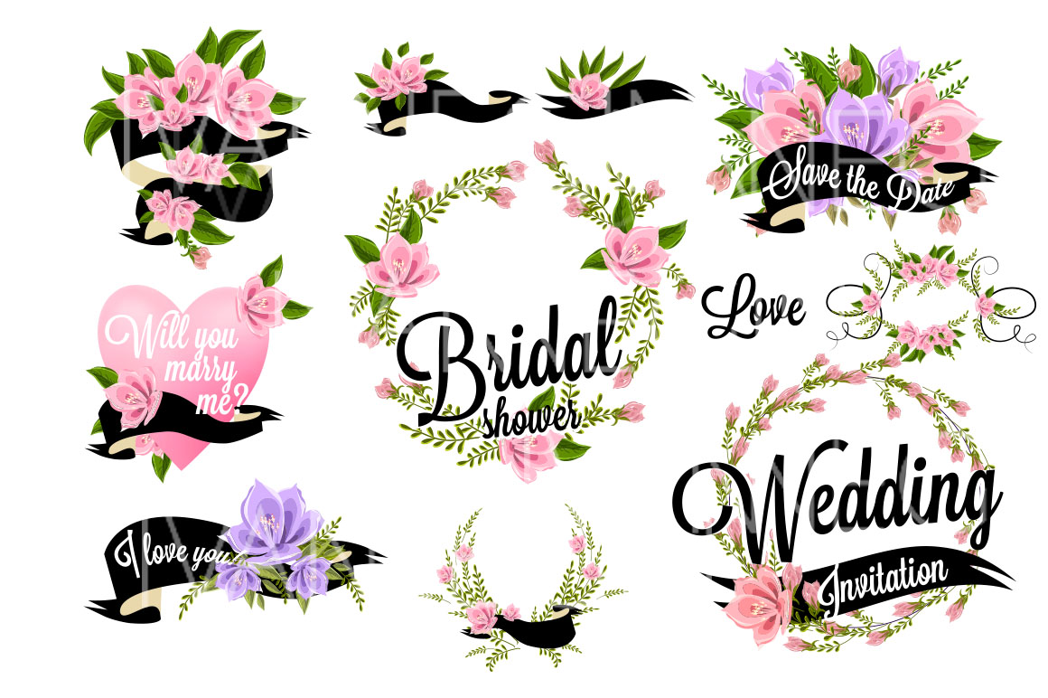 37 Wedding Floral clipart set Illustrations on Creative