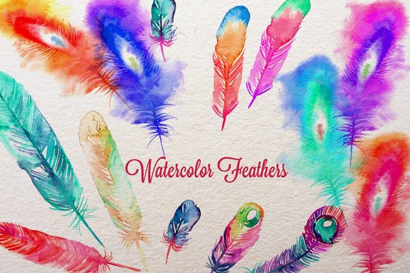 Watercolor Feathers Hearts Flower