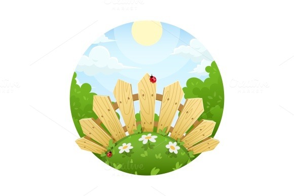 Wooden Fence On Lawn With Flower Wooden Fence On Lawn With Flower