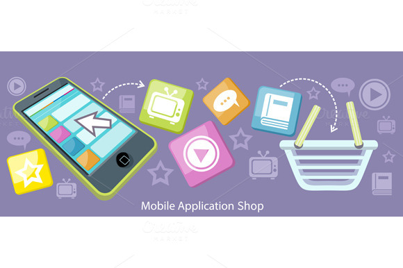 Mobile Application Shop Flat Design Mobile Application Shop Flat Design