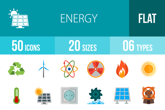 50 Energy Flat Multicolor Icons