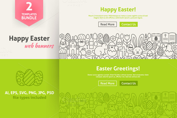 Happy Easter Line Art Web Banners Happy Easter Line Art Web Banners