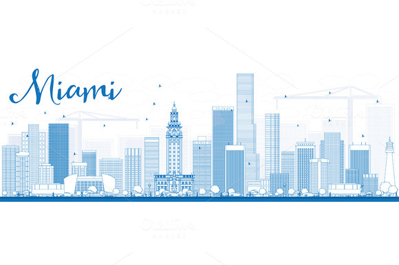 Outline Miami Skyline With Buildings Outline Miami Skyline With Buildings