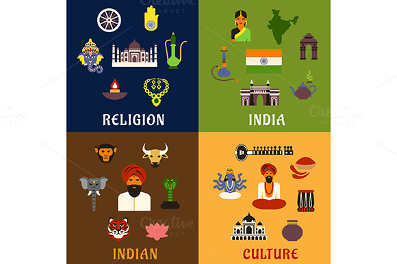 Indian Culture And Travel Flat Icons Indian Culture And Travel Flat Icons