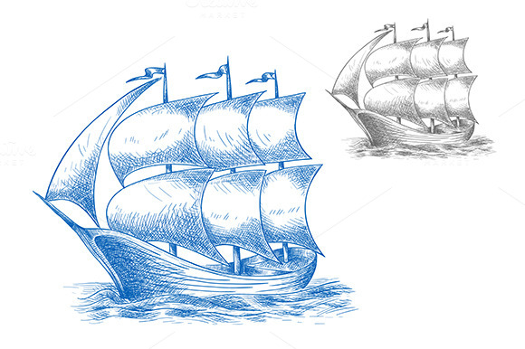 Vintage Sail Ship In Ocean Waves Vintage Sail Ship In Ocean Waves