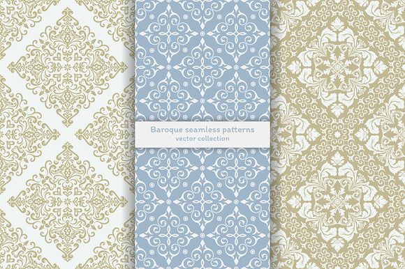 Set Of Baroque Seamless Patterns Set Of Baroque Seamless Patterns