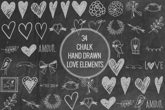 Chalk Hand Drawn Love Elements