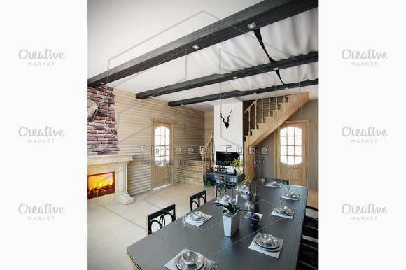 Summer House Dining Room 3D Render Summer House Dining Room 3D Render