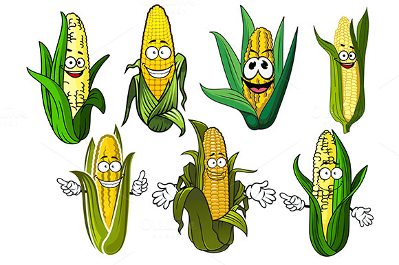 Cartoon Corn Cobs With Golden Grains Cartoon Corn Cobs With Golden Grains