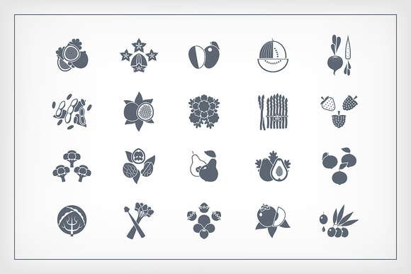 Set Of Fruits And Vegetables Icons Set Of Fruits And Vegetables Icons