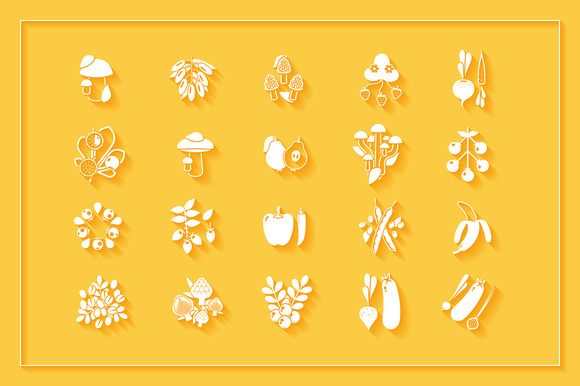 Set Of Fruits And Vegetables Icons
