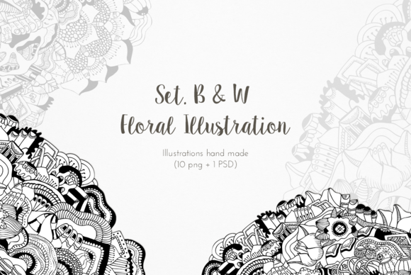 Set B W Floral Illustration X 10