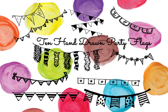 10 Hand Drawn Party Flags 10 Hand Drawn Party Flags