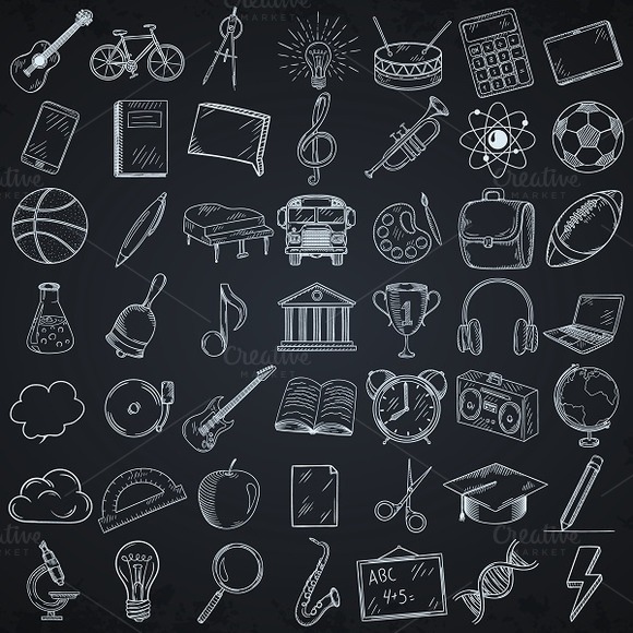 Set Of Doodle School Icons Set Of Doodle School Icons