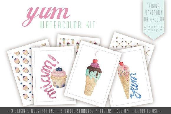 Watercolor Patterns Muffin Ice Cream Watercolor Patterns Muffin Ice Cream
