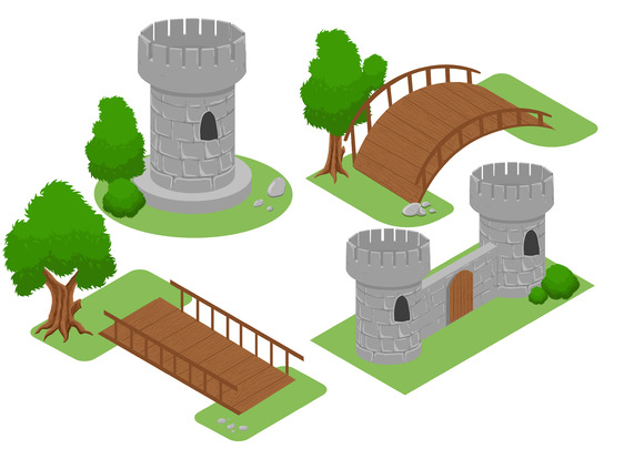 Isometric For Game Bridge Castle Isometric For Game Bridge Castle
