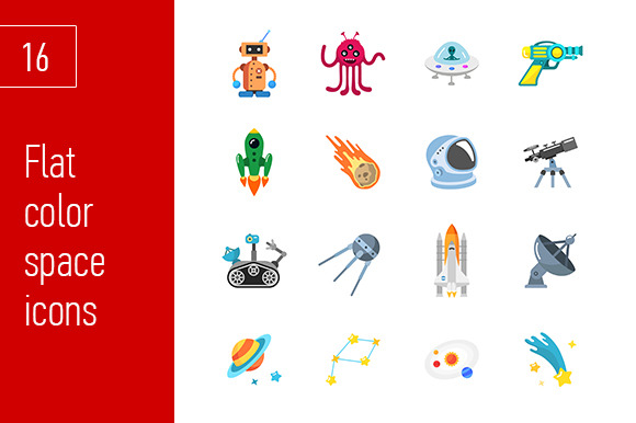 Sixteen Stylish Space Icons Sixteen Stylish Space Icons