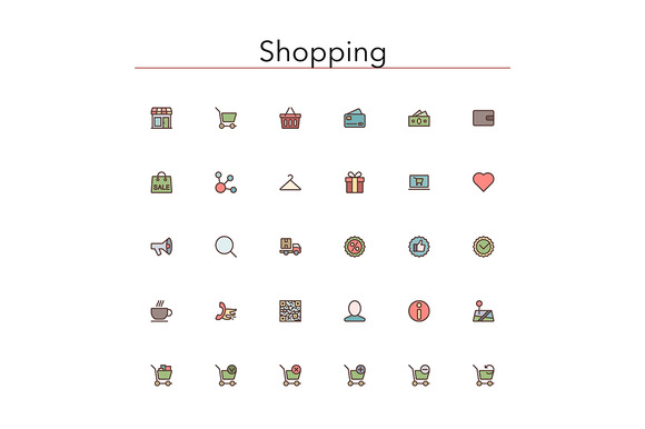 Shopping Colored Line Icons
