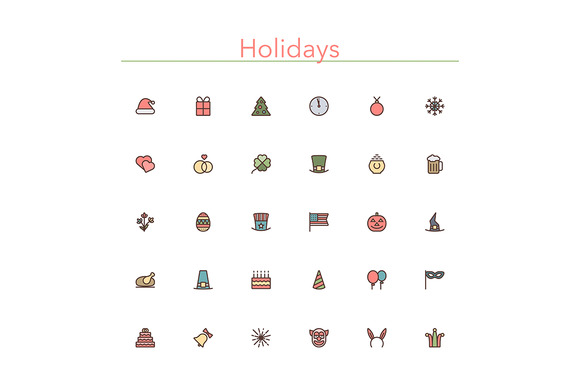 Holidays Colored Line Icons Holidays Colored Line Icons