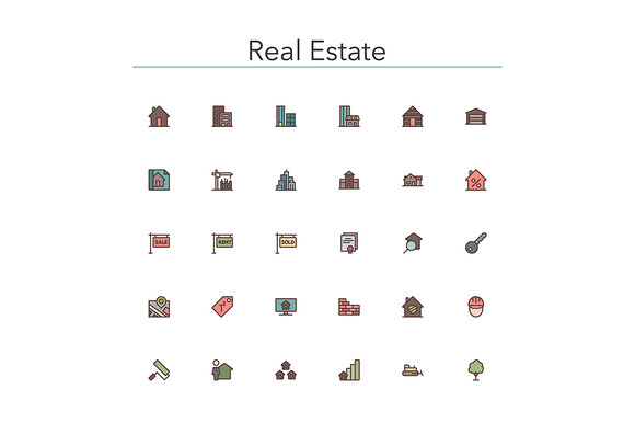 Real Estate Colored Line Icons Real Estate Colored Line Icons