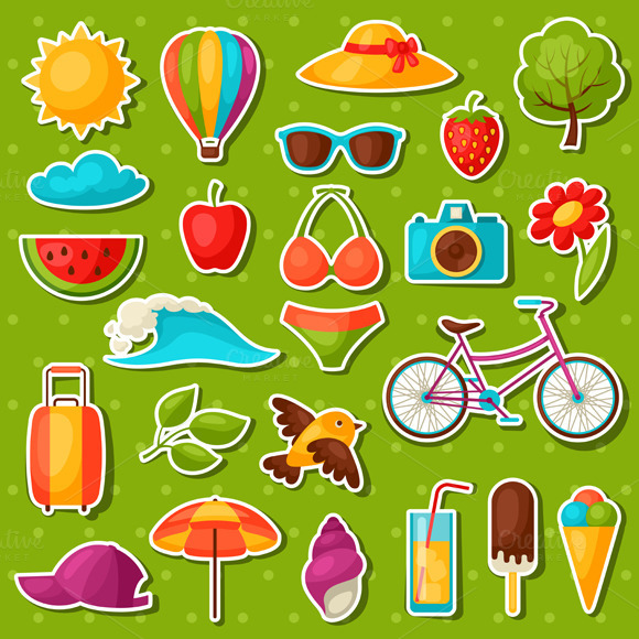 Set Of Summer Stickers Set Of Summer Stickers