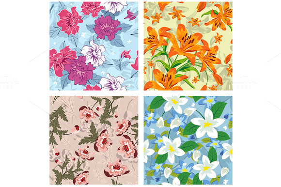Seamless Floral Patterns Set Seamless Floral Patterns Set