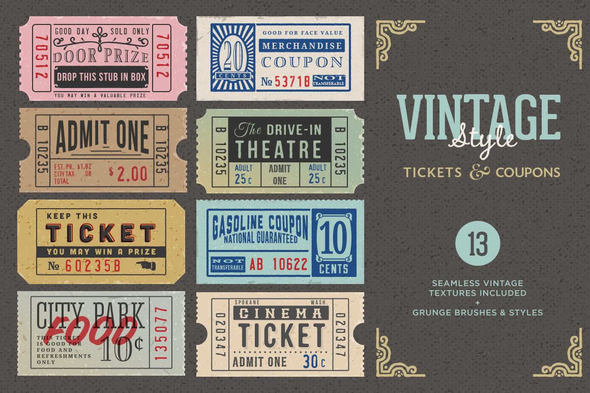 Vintage Tickets & Coupons Bundle ~ Graphics on Creative Market