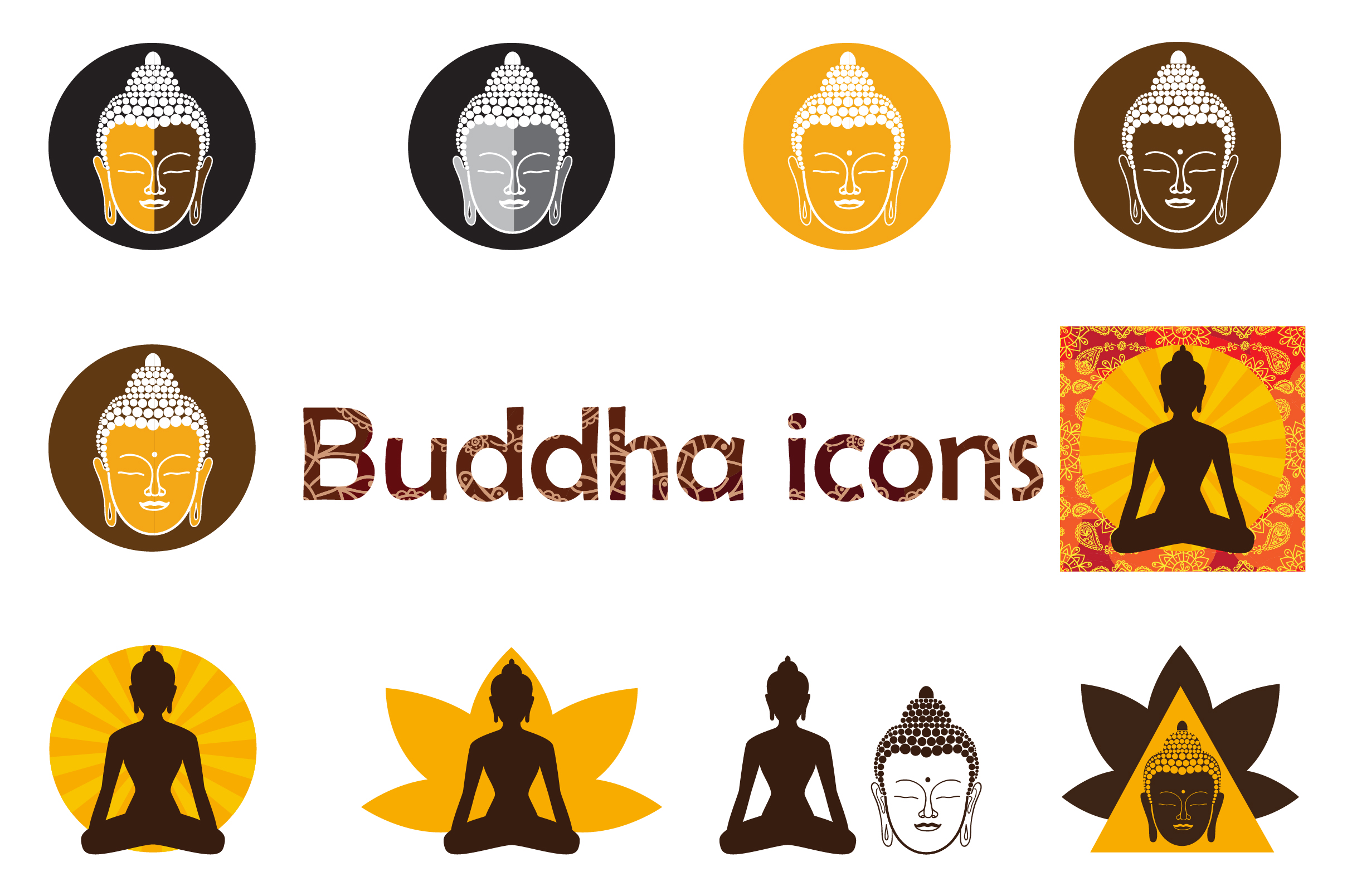Set of Buddha icons. Logo Templates on Creative Market