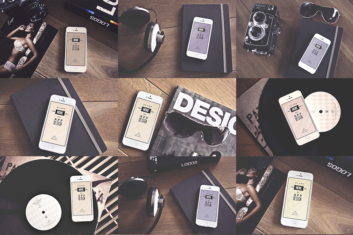 9 Vintage iPhone real photo mockups ~ Product Mockups on Creative Market