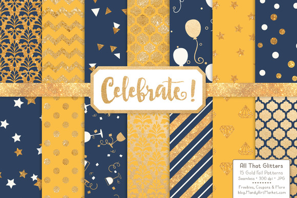 Navy Lemon Gold Foil Digital Paper Navy Lemon Gold Foil Digital Paper